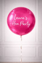 Load image into Gallery viewer, Pink balloon with 'Laura's Hen Party' text against a white paneled wall
