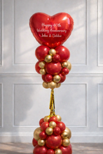 Load image into Gallery viewer, Red and gold balloon arrangement with a heart-shaped balloon for a 40th wedding anniversary.
