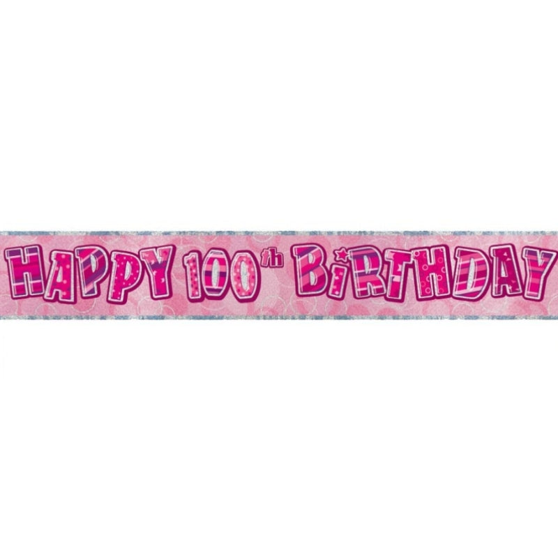 Pink Glitz 100th Birthday Banner