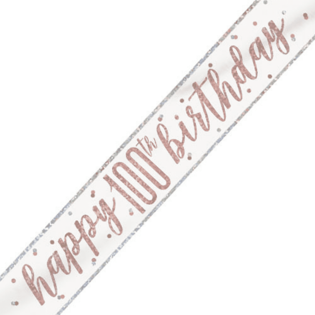 Rose Gold Glitz 100th Birthday Banner