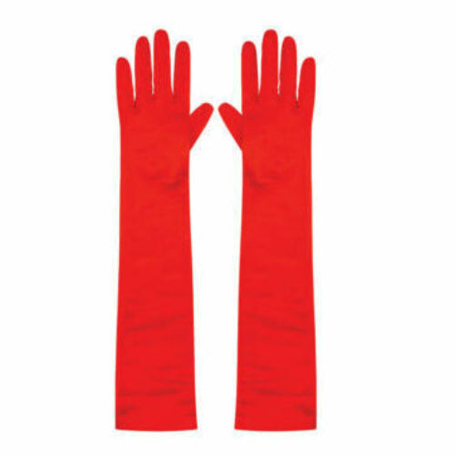 Pair of red long gloves on a white background
