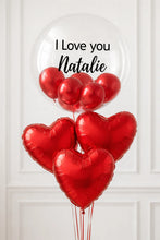 Load image into Gallery viewer, Red heart-shaped balloons with 'I Love you Natalie' text on a white background
