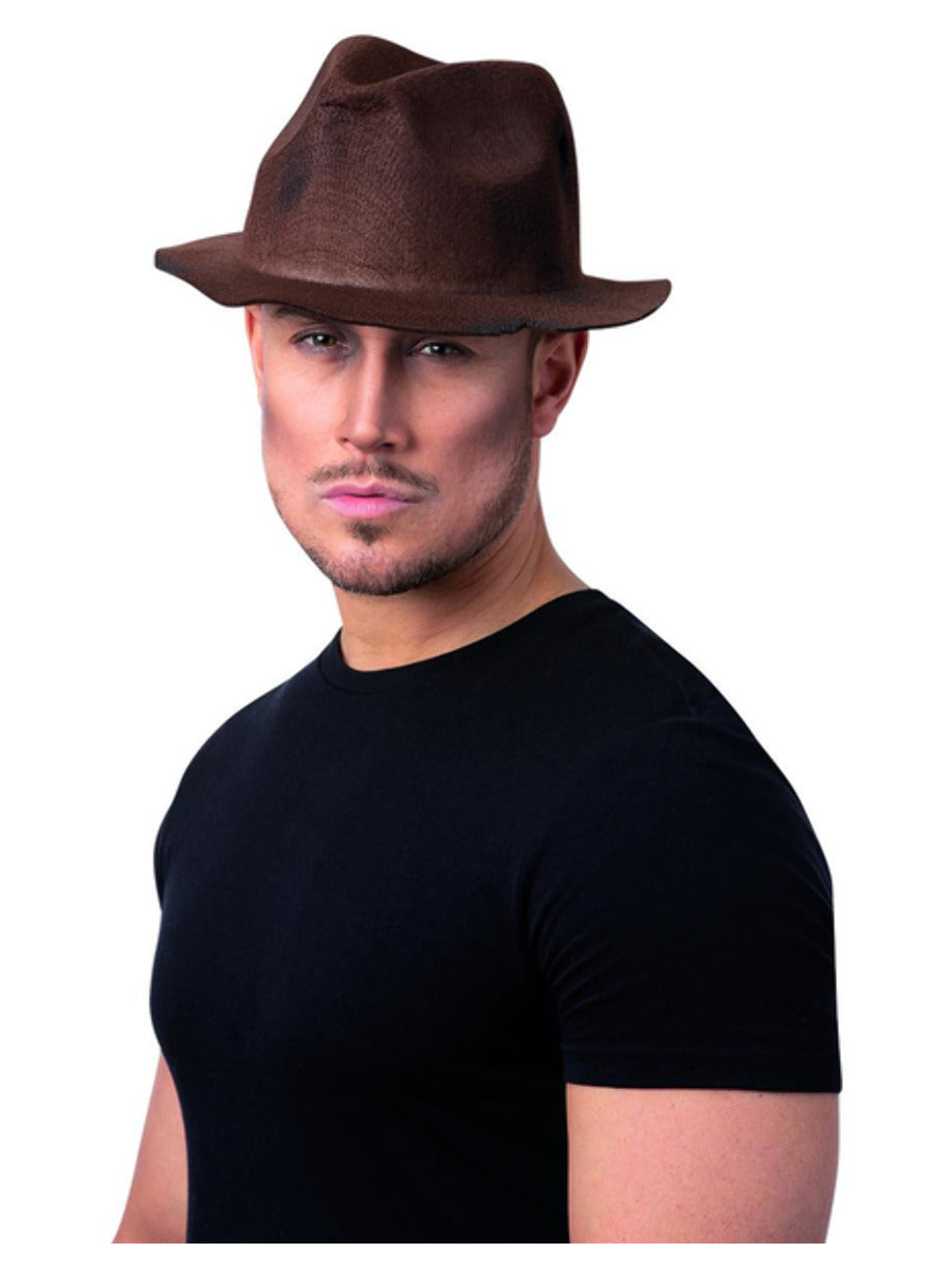 Serial Killer Worn-Look Trilby Hat, Brown