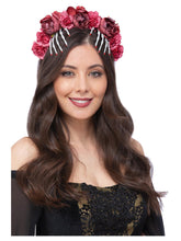 Load image into Gallery viewer, Red Rose &amp; Skeleton Hand Headband
