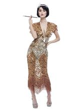 Load image into Gallery viewer, Deluxe 20s Sequin Gold Flapper Costume Alt1

