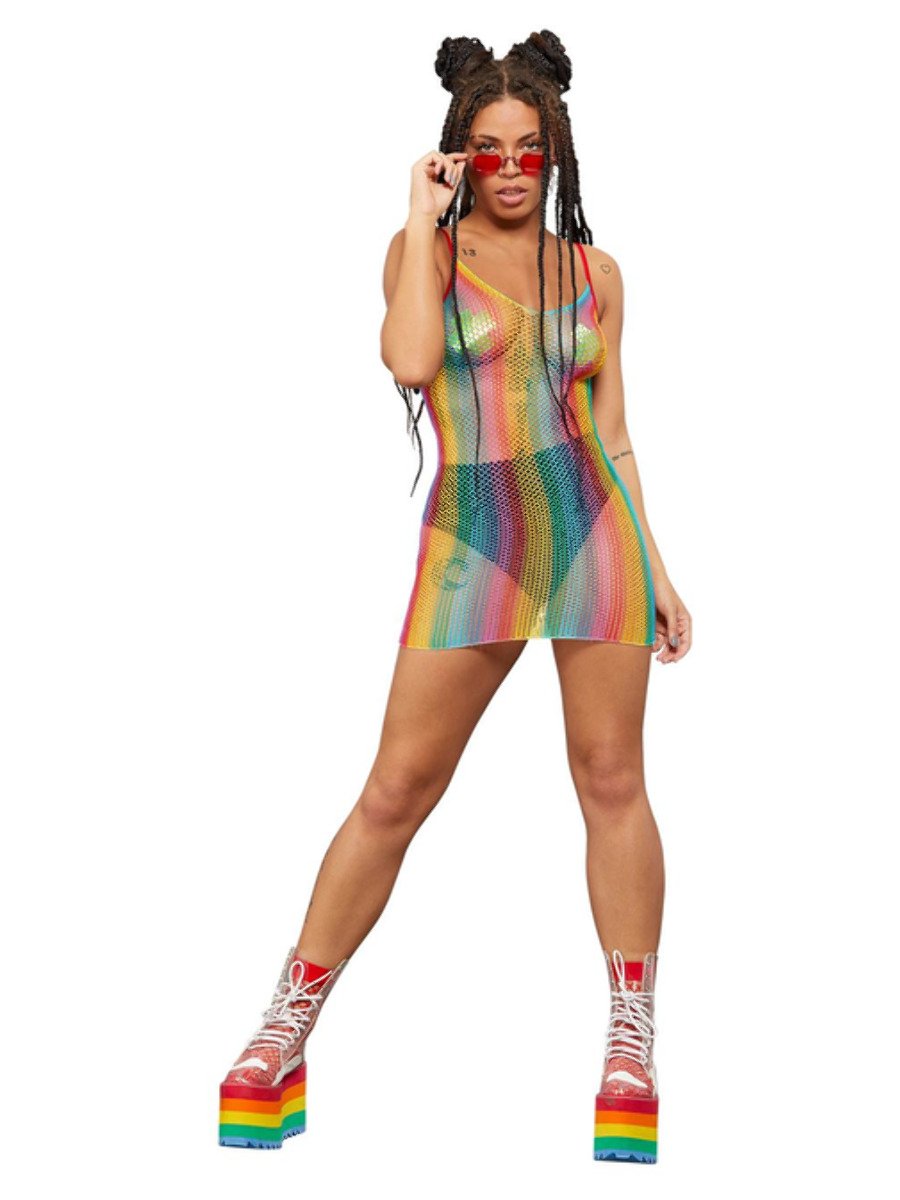 Fever Rainbow Fishnet Dress