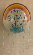 Load image into Gallery viewer, Personalised Rainbow Feathered Bubble Balloon

