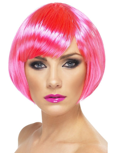 Babe Wig, Neon Pink, Short Bob with Fringe