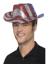 Load image into Gallery viewer, Cowboy Glitter Hat, Red, Silver and Blue Alternative View 1.jpg
