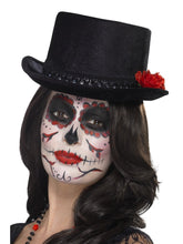 Load image into Gallery viewer, Day of the Dead Top Hat, Black, with Roses
