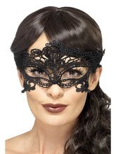 Load image into Gallery viewer, Embroidered Lace Filigree Heart Eyemask, Black Alternative View 1.jpg
