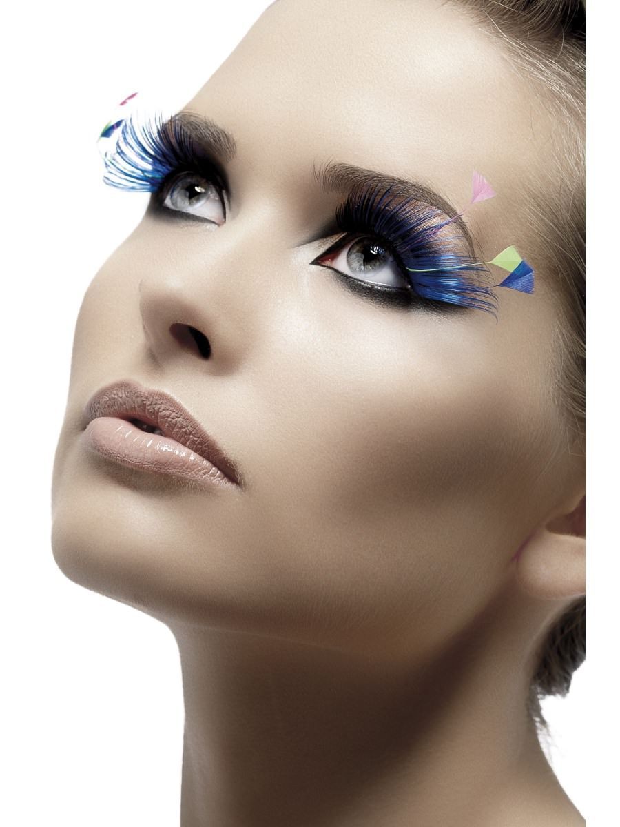 Eyelashes, Blue, with Feather Plumes