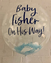 Load image into Gallery viewer, Personalised New Baby Feathered Bubble Balloon
