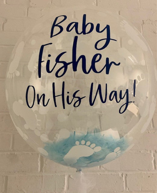 Personalised New Baby Feathered Bubble Balloon