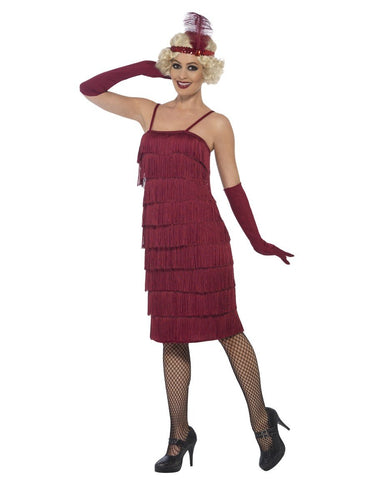 Flapper Costume, Burgundy Red, with Long Dress