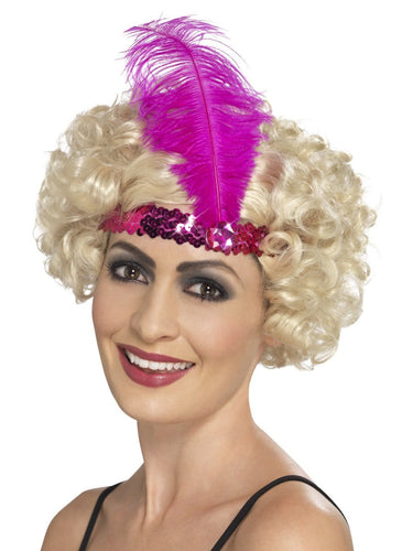 Flapper Headband, Pink, with Feather