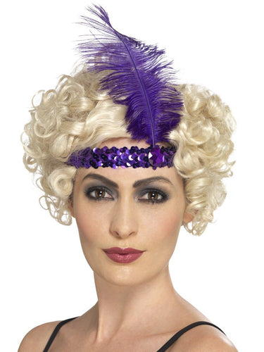 Flapper Headband, Purple, with Feather