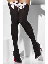 Load image into Gallery viewer, Opaque Hold-Ups, Black, with Pink Bows

