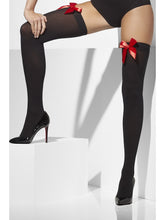 Load image into Gallery viewer, Opaque Hold-Ups, Black, with Red Bows Alternative View 1.jpg
