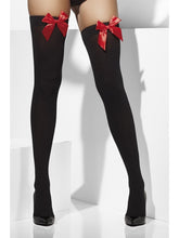Load image into Gallery viewer, Opaque Hold-Ups, Black, with Red Bows
