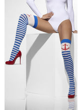 Load image into Gallery viewer, Opaque Hold-Ups, Blue &amp; White, Striped with Anchor
