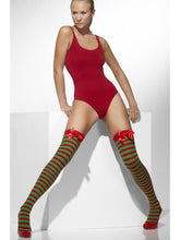 Load image into Gallery viewer, Opaque Hold-Ups, Red &amp; Green, Striped with Bows
