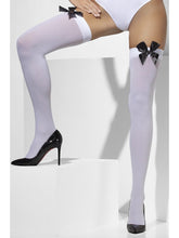 Load image into Gallery viewer, Opaque Hold-Ups, White, with Black Bows
