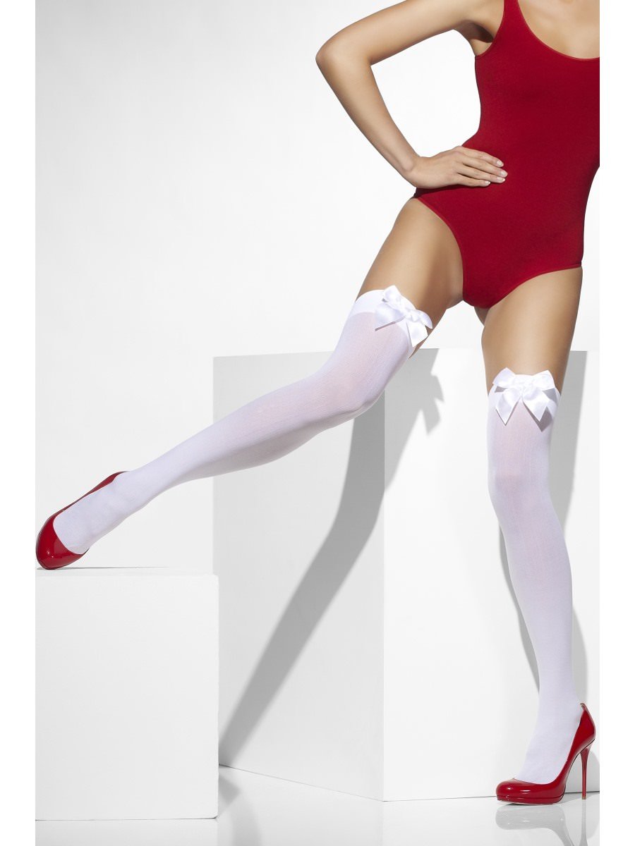 Opaque Hold-Ups, White, with White Bows