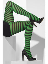 Load image into Gallery viewer, Opaque Tights, Green &amp; Black, Striped
