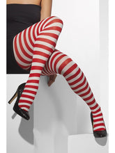 Load image into Gallery viewer, Opaque Tights, Red &amp; White, Striped
