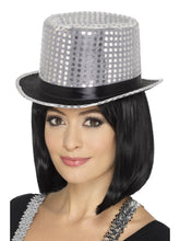 Load image into Gallery viewer, Sequin Top Hat, Silver Alternative View 1.jpg
