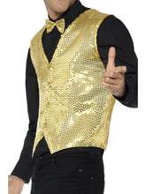 Load image into Gallery viewer, Sequin Waistcoat, Gold Alternative View 1.jpg
