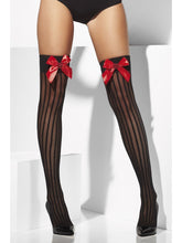 Load image into Gallery viewer, Sheer Hold-Ups, Black, Red Bows and Sequin Hearts Alternative View 1.jpg
