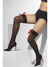 Load image into Gallery viewer, Sheer Hold-Ups, Black, Red Bows and Sequin Hearts
