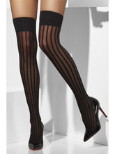 Load image into Gallery viewer, Sheer Hold-Ups, Black, With Vertical Stripes Alternative View 1.jpg
