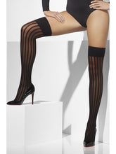 Load image into Gallery viewer, Sheer Hold-Ups, Black, With Vertical Stripes
