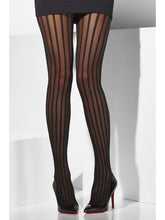 Load image into Gallery viewer, Sheer Tights, Black, Vertical Stripes
