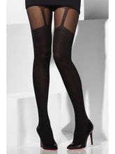 Load image into Gallery viewer, Sheer Tights, Black, with Suspender Print Alternative View 1.jpg
